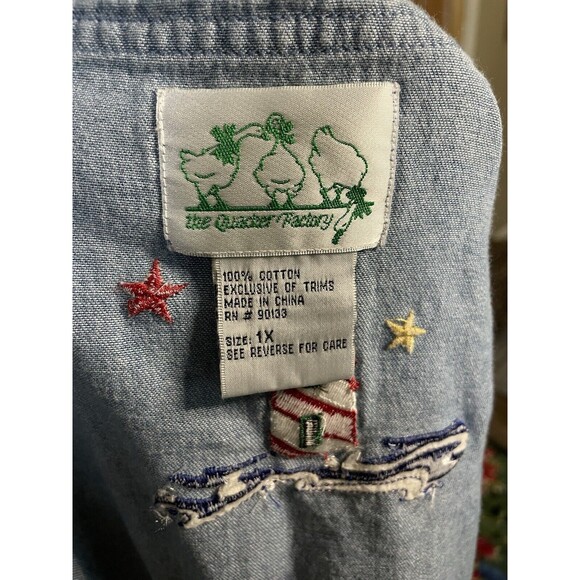 Quacker Factory Vintage Embroidered Nautical Denim Long Sleeve Button Down Sz 1X - Picture 8 of 12